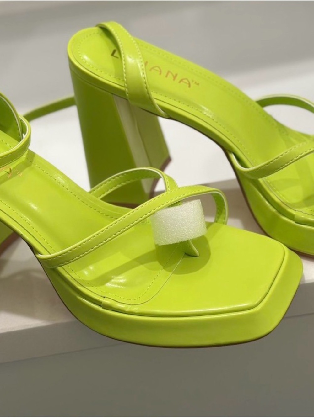 NaNa Neon Lime Platform Block Heel Sandals